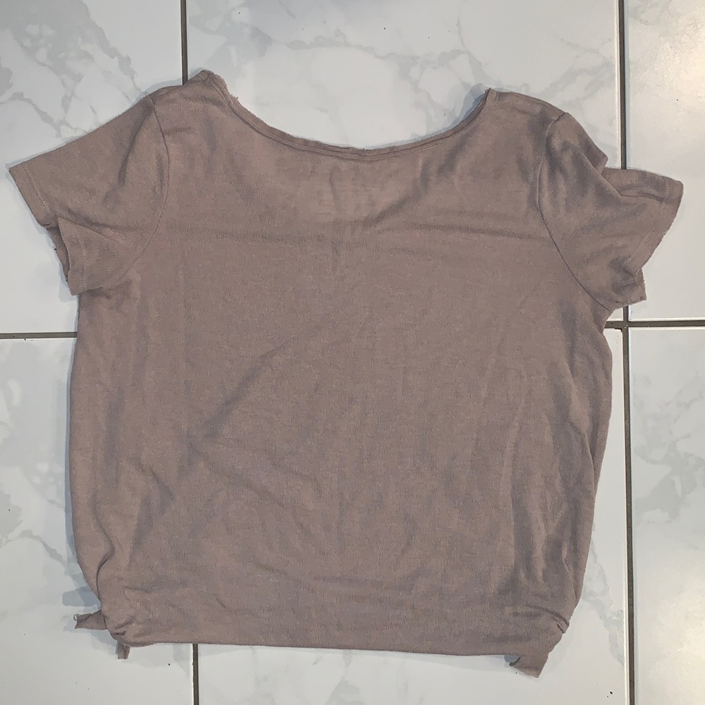 American eagle beige short sleeve v-neck tie top - Picture 4 of 4